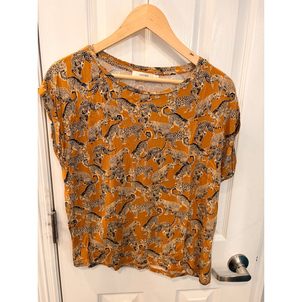 Sissy-Boy T-Shirt Orange Leopard Print Lyocell Tencel Elisa Short Sleeve Top